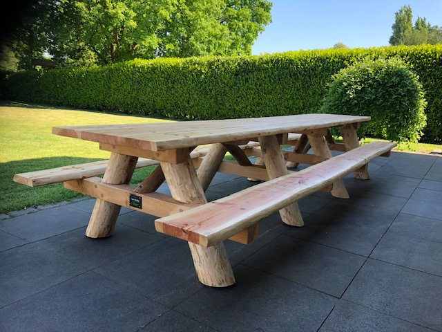 Versnipperd Gelach Koe Houten picknicktafels van eiken en douglas hout | Assortimen